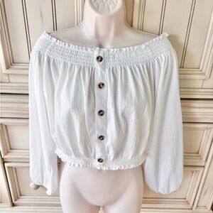 Women’s H&M Divided White Off the Shoulder Boho Peasant Style Crop Top NWT Sz L